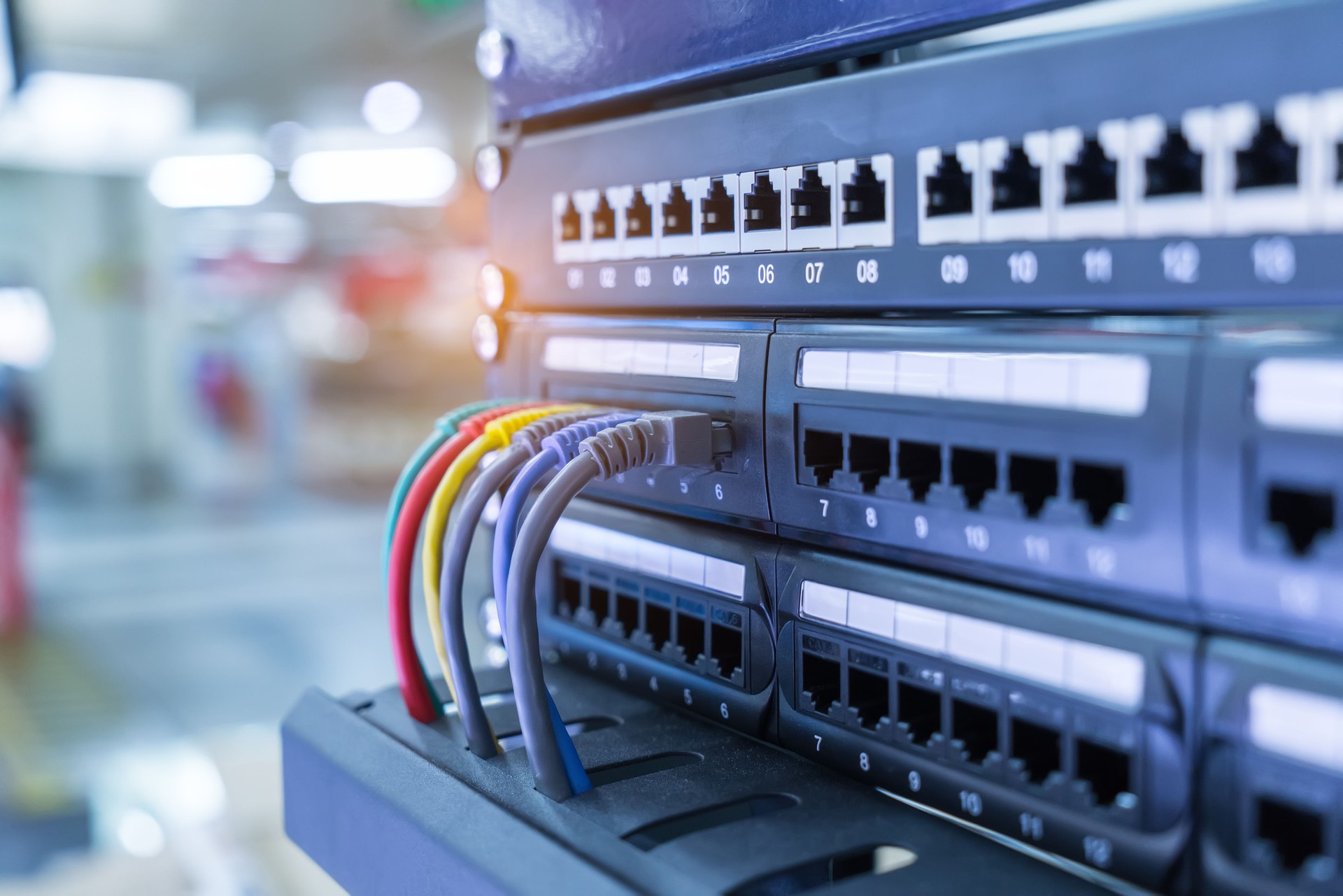 network cables and hub closeup